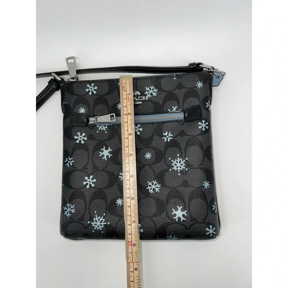 Coach Rowan File Bag Signature Canvas Snowflake Print Black Blue CF285 Crossbody